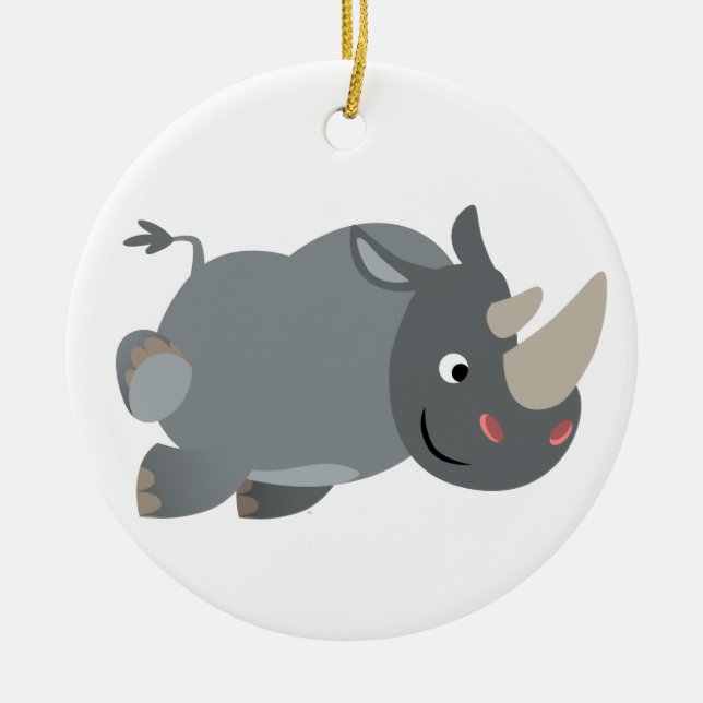 Cute Cartoon Charging Rhino Ornament (Front)