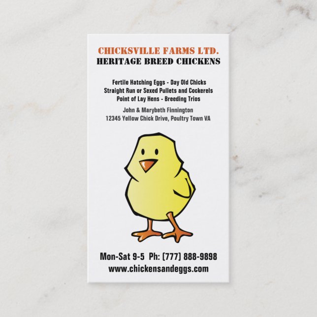 Cute Cartoon Chick Chicken Hatchery Business Card (Front)