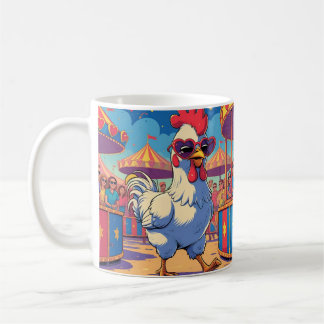 Cute Cartoon Chicken, Colorful Floral. Farm Animal Coffee Mug