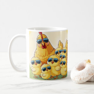 Cute Cartoon Chicken, Colorful Floral. Farm Animal Coffee Mug