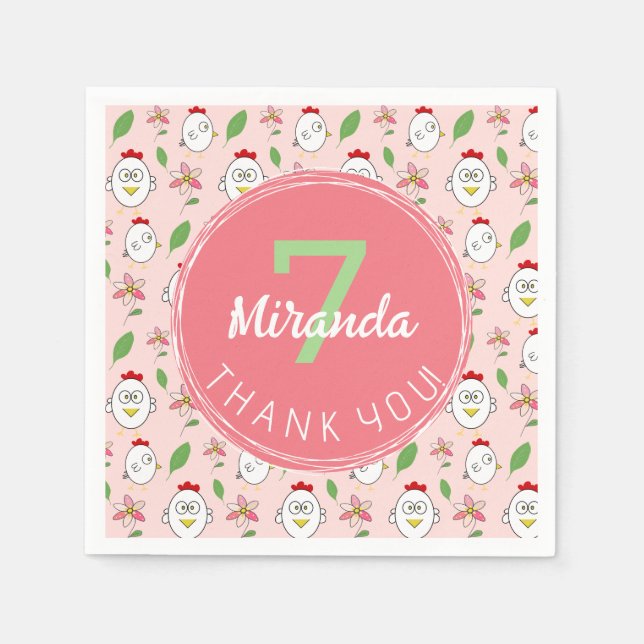 Cute Cartoon Chicken Illustration Napkin (Front)