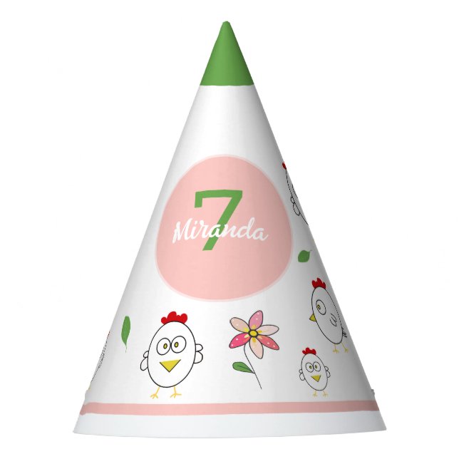 Cute Cartoon Chicken Illustration Party Hat (Front)