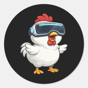 Cute Cartoon Chicken Vr Gamer Classic Round Sticker
