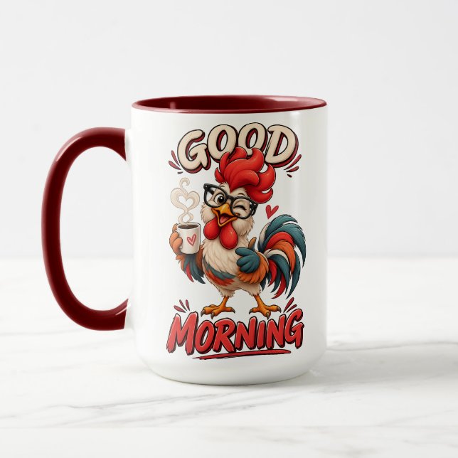 Cute Cartoon Chicken with Mug | (Left)