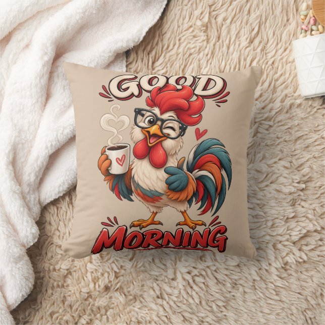Cute Cartoon Chicken with Mug | Cushion (Blanket)