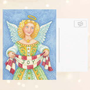 Cute Cartoon Christmas Angel Halo with Joy Banner Holiday Postcard
