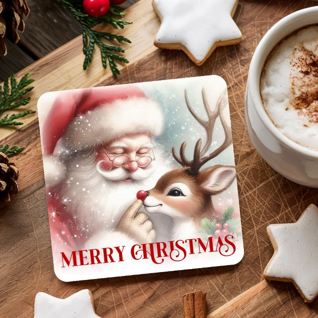 Cute Cartoon Christmas Coasters Santa and Rudolph (Cute Cartoon Christmas Coasters Santa and Rudolph)