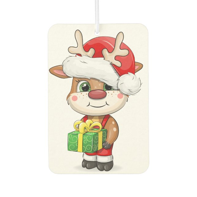 Cute cartoon Christmas deer. Car Air Freshener (Front)