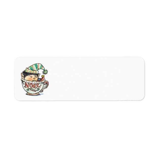Cute Cartoon Christmas Elf Sleeping in a Tea Cup (Front)