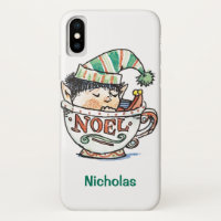 Cute Cartoon Christmas Elf Sleeping in a Tea Cup