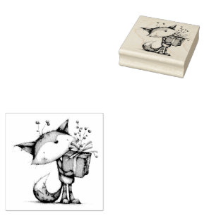 Cute Cartoon Christmas Fox Rubber Stamp