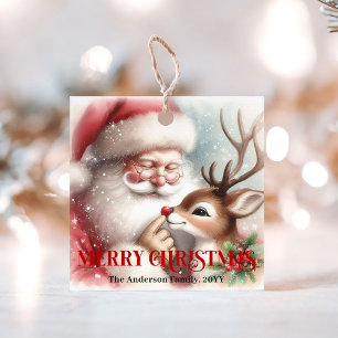 Cute Cartoon Christmas Gift Tags Santa Rudolph