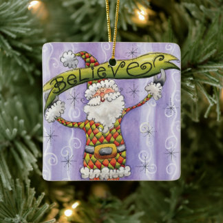 Cute Cartoon Christmas, I Believe in Santa Claus Ceramic Ornament