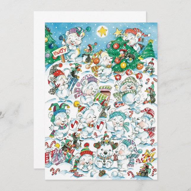 Cute Cartoon Christmas Polar Bear Party Invitation (Front/Back)