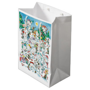 Cute Cartoon Christmas Polar Bear Penguin Party Medium Gift Bag