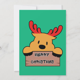 Cute Cartoon Christmas Reindeer Flat Holiday Card