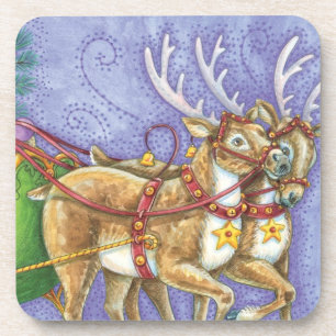 Cute Cartoon Christmas Santa Claus Sleigh Reindeer Coaster