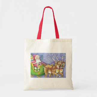 Cute Cartoon Christmas Santa Claus Sleigh Reindeer Tote Bag