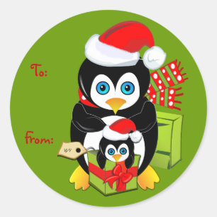 Cute Cartoon Christmas sticker with Penguins