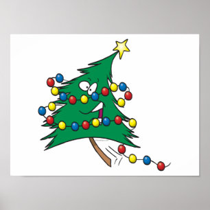 cute cartoon christmas tree character poster