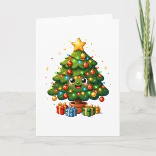 Cute Cartoon Christmas Tree Ornament Card