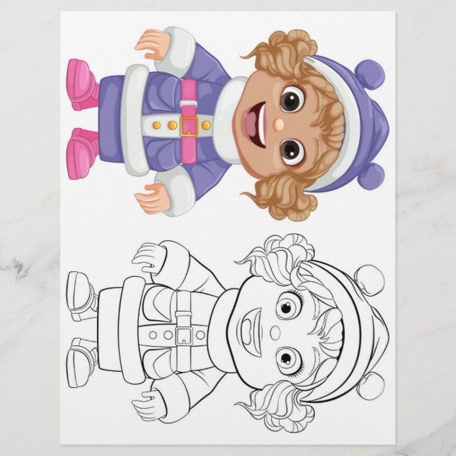 Cute Cartoon chubby girl colouring page (Front)