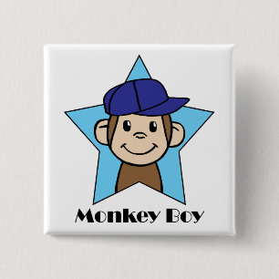 Cute Cartoon Clip Art Happy Monkey in Star w Hat 15 Cm Square Badge