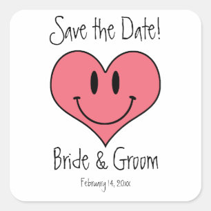 Cute Cartoon Clip Art Heart Smilie Save the Date! Square Sticker