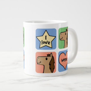 Cute Cartoon Clip Art I Love Horses Large Coffee Mug