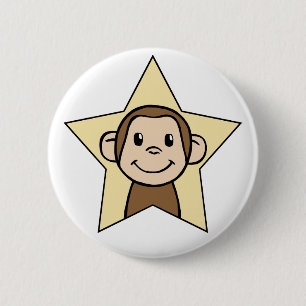 Cute Cartoon Clip Art Monkey with Grin Smile Star 6 Cm Round Badge