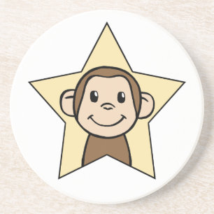 Cute Cartoon Clip Art Monkey with Grin Smile Star Coaster