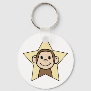 Cute Cartoon Clip Art Monkey with Grin Smile Star Key Ring