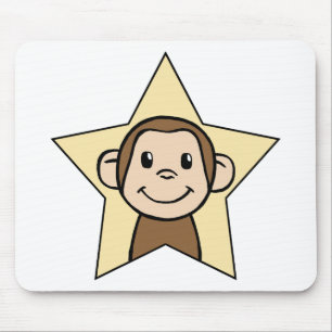 Cute Cartoon Clip Art Monkey with Grin Smile Star Mouse Pad