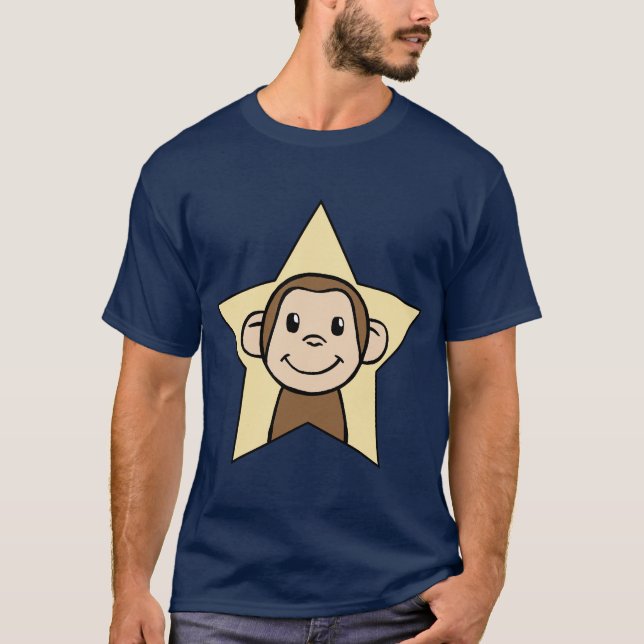 Cute Cartoon Clip Art Monkey with Grin Smile Star T-Shirt (Front)