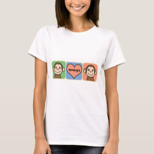 Cute Cartoon Clip Art Monkeys with Heart Love T-Shirt