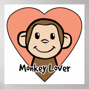 Cute Cartoon Clip Art Smile Monkey Love in Heart Poster