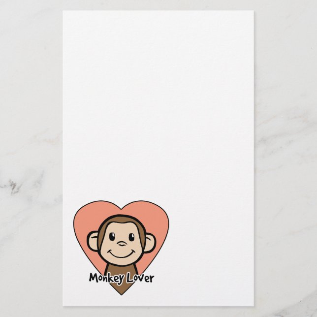 Cute Cartoon Clip Art Smile Monkey Love in Heart Stationery (Front)