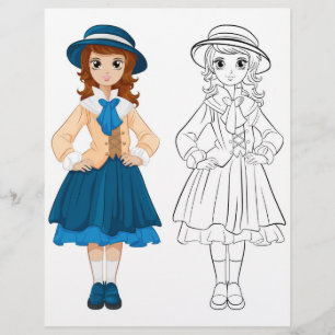Cute Cartoon clown girl colouring page