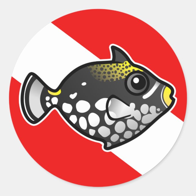 Cute Cartoon Clown Triggerfish Dive Flag Classic Round Sticker (Front)