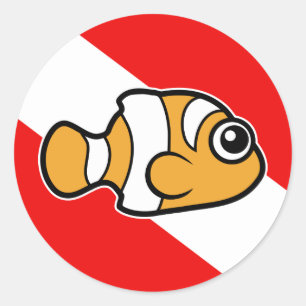 Cute Cartoon Clownfish Dive Flag Classic Round Sticker
