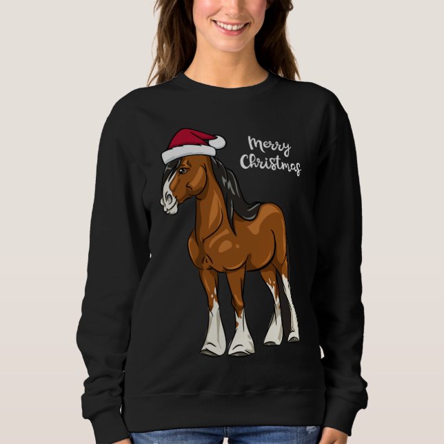 Cute Cartoon Clydesdale Draught Horse Christmas Sweatshirt (Front)