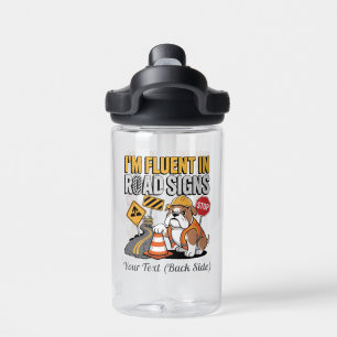 Cute Cartoon Construction Bulldog Funny Road Sign  Water Bottle