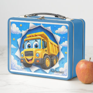 Cute Cartoon Construction Truck Kids Metal Lunch Box