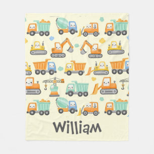 Cute Cartoon Construction Vehicles Fleece Blanket
