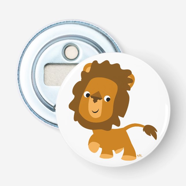 Cute Cartoon Content Lion Button Bottle Opener (Front)