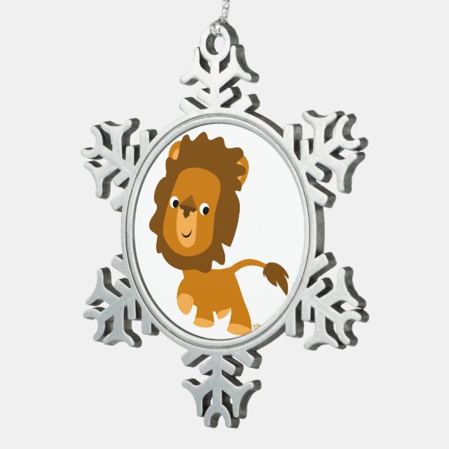 Cute Cartoon Content Lion Pewter Ornament (Right)