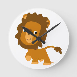 Cute Cartoon Content Lion Wall Clock