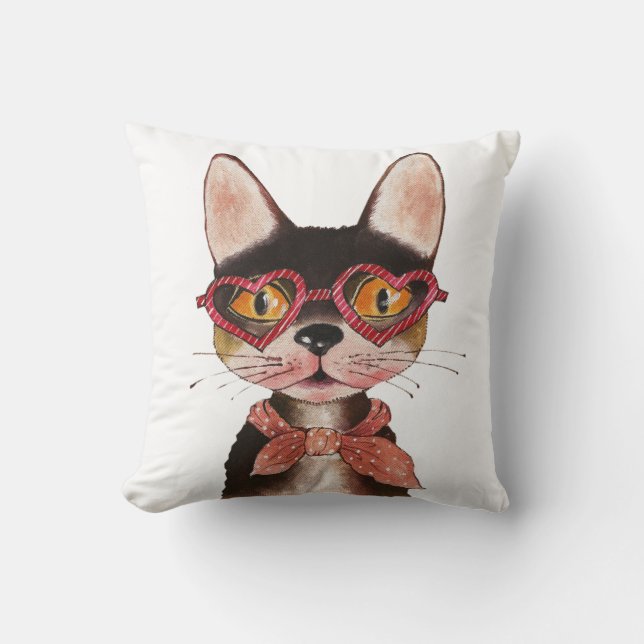 Cute Cartoon Cool Cat in Glasses Cushion (Front)