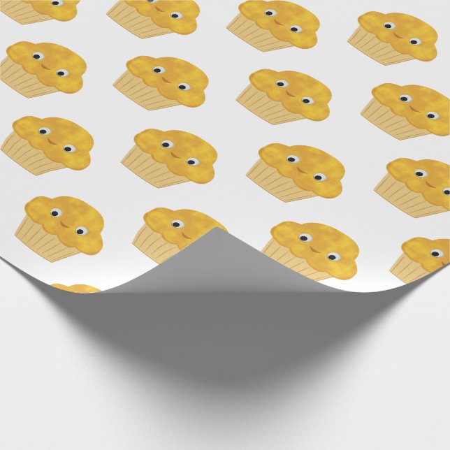 Cute Cartoon Corn Muffin On White Wrapping Paper (Corner)