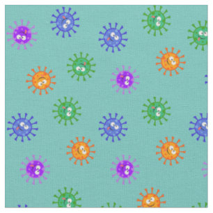 Cute Cartoon Corona Virus Covid19 Virus Turquoise Fabric